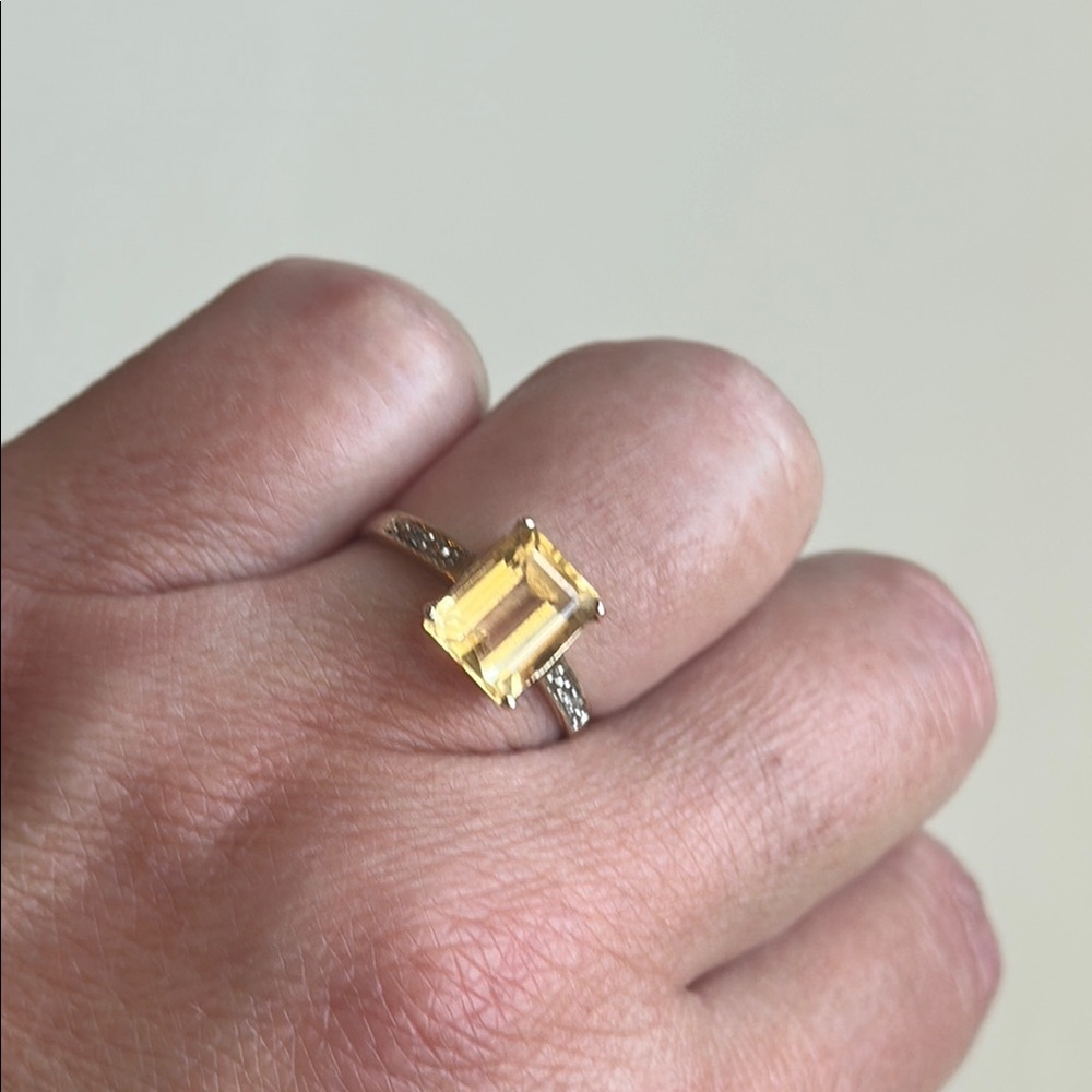 Large Emerald Cut Citrine Gold Ring